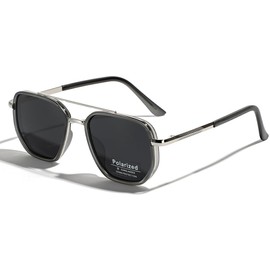 moomoobird Polarised Sunglasses Men Women TR90 Metal Sunglasses Retro Square Glasses Driving Shadow, gray, Large