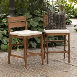 Walker Edison Set of 2 2 Piece Outdoor Patio Acacia Wood Chair Set All Weather Backyard Conversation Garden Poolside Balcony, Brown