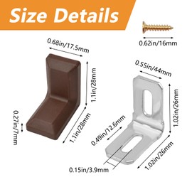 MOROBOR Angle Bracket, 40Pcs 90 Degrees L Shape Steel Galvanized Corner Bracket with Dark Brown ABS Plastic Cover for Cupboard Wardrobe Shelf