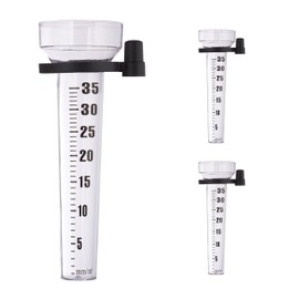 Relaxdays Rain Gauge Set of 3 Holder, Rain Gauge Garden, Scale 35 mm/m², Plastic, Transparent/Black