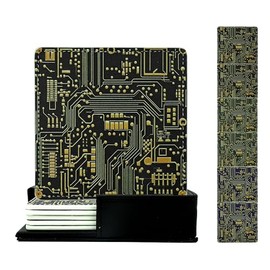 Circuit Board Coasters Square Leather Drinks Coaster Set with Holder for Coffee Table Bar Home Decor 4 Inches Set of 6