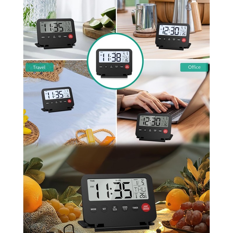 ORIA Digital Travel Alarm Clock, Battery Operated LCD Desk Clock,