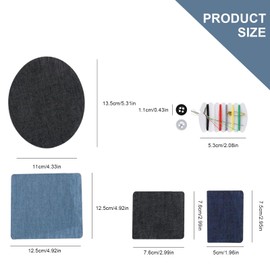 YFaith Iron-On Fabric, Pack of 20 Jeans Patches for Iron-On Indoors, 4 Shapes, Iron-On Patches, Cuttable Denim Iron-On Patch with Sewing Kit for Repairing Jeans, Clothes, Bags
