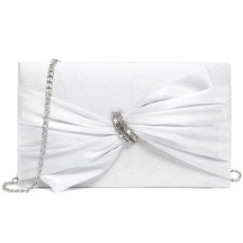 Dasein Women Elegant Satin Bow Flap Evening Bag Rhinestone Clutch Purse Handbag Formal/Wedding/Prom/Party