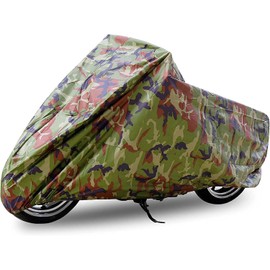 ANFTOP Waterproof Motorcycle Cover 2XL Camouflage Colour UV Rain Protection Dustproof Breathable Scooter Motorcycle Covers with Carry Bag Outdoor Cover Tarpaulin XXL