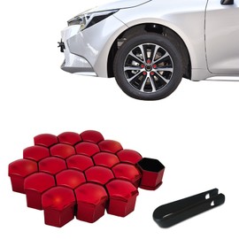 Tecledsn 20PCS Wheel Nut Covers Bolt Caps, Wheel Lug Nut Covers, 19mm Hexagonal Tire Nut Covers with Removal Tool, Hub Screw Protection Cap Car Accessories for Vehicles (Electroplating red, 19MM)