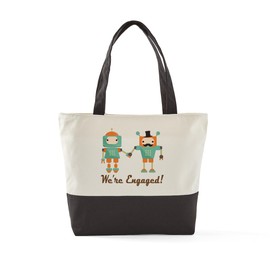 CafePress Vintage Engagement Robot Couple Canvas Tote Top Zipper Closure