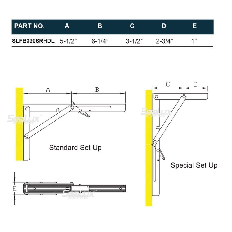SeaLux Folding Brackets 12" Long Stainless Steel Shelf, Bench, Table