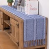 MLMC Boho Rustic Linen Table Runner with Handmade Tassels Denim
