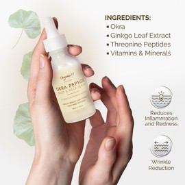 Okra Peptide Face & Neck Serum – Hydrating Anti-Aging Serum with Gingko Leaf Extract & Collagen-Boosting Peptides for Youthful Skin – Vegan & Cruelty-Free Skincare – 30ml