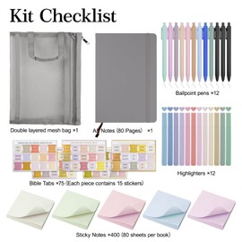 Woscel Bible Study Supplies,Bible Journaling Kit,Bible Study Kit with Journal,12 No Bleed Highlighters,12 Gel Pens,75 Tabs, 400 Sticky Notes,Christian Gifts for Women Men (Grey)