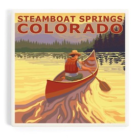 Steamboat Springs, Colorado, Canoe (Absorbent Ceramic Coaster, Single, Cork Back, Kitchen Table Decor)