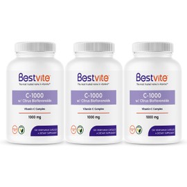 BESTVITE Vitamin C 1000mg (360 Vegetarian Capsules) (120 x 3) with Citrus Bioflavinoids - No Stearates - Vegan - Non GMO - Gluten Free