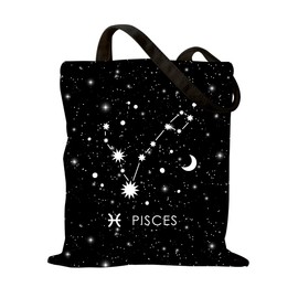 Women Gifts for Birthday Pisces Tote Bag Astronomy Constellations Witchy Birthday Gift for Women Her Black Starry Constellation Canvas Bag for Woman Friend