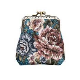 Carpet Bag Double Kiss Clasp Coin Purse Pouch,Vintage Change Wallet Card Holder