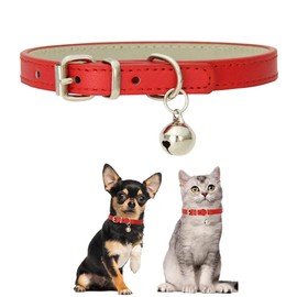 Red XXS Dog Collar with Bell,Cat Collar with Bell,Soft Pu Leather Extra Small Dog Collar Adjustable Buckle for XXS Extra Small Medium Tiny Pets Puppy Kitten Yorkie Chihuahua XXSmall