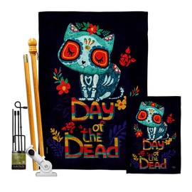 Skull Cat Garden House Flags Kit Falltime Day of Dead Dia De Los Muertos Fiesta Mexican Party Autumntime Small Decorative Gift Yard Banner Double-Sided Made In USA 28 X 40