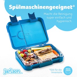 Jarlson® Brotdose für Kinder mit 6 Fächern TONI - Lunchbox - Bento Box auslaufsicher – Jausenbox für Kindergarten und Schule - Mädchen und Jungen - | Brotbox | Snackbox (Haie)