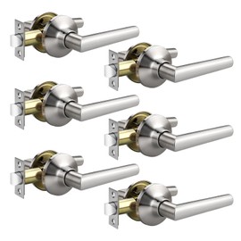 GOBEKOR 6 Pack Satin Nickel Interior Door Handles Heavy Duty Passage Door Levers Indoor Door Levers Keyless Interior Door Handle for Hallway & Closet