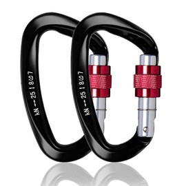 2 Clips de Mosquetón de 25 KN, Mosquetón Resistente con Bloqueo de Tornillo, Mosquetón de Aluminio, Certificado UIAA, Aluminio de Aviación, fuerte y liviano, adecuado para escalada en roca、Camping