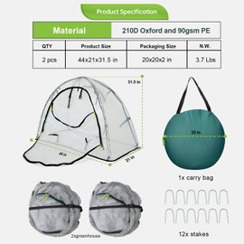 Pop up Greenhouse Tent Cover Tunnel Plant House,Large Gardening Flower Sunshine Room with Mesh Windows,Backyard PE Cover for Cold Frost Protector with Stakes and Rope Guys (Mini Size 45″x22″)