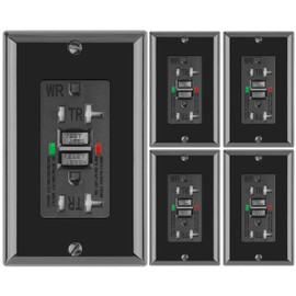 5 Pack - POWAWINI GFCI Outlet 20 Amp, UL Listed, Self-Test GFI Receptacles, TamperResistant, Weather Resistant, LED Indicator, with Decor Wall Plates and Screws, Indoor or Outdoor Use (Black)