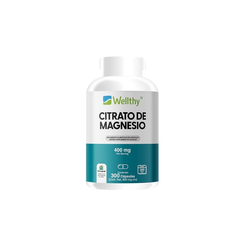 Wellthy Citrato Magnesio 300 Cápsulas 400mg 100 Natural Veganas Días