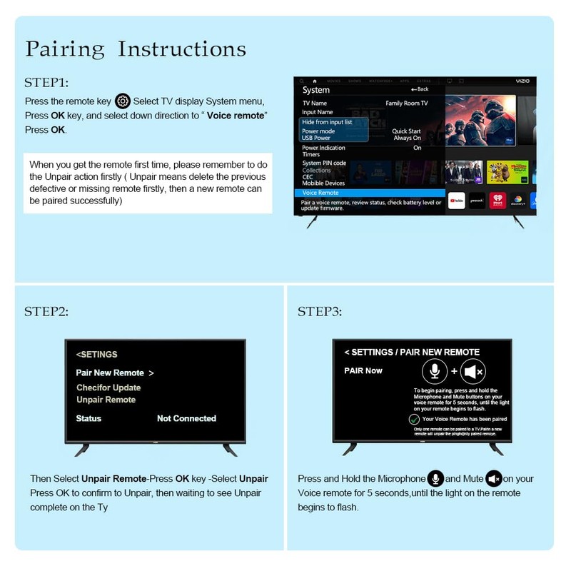 Voice Remote Control XRT260 for Vizio LED LCD HD 4K