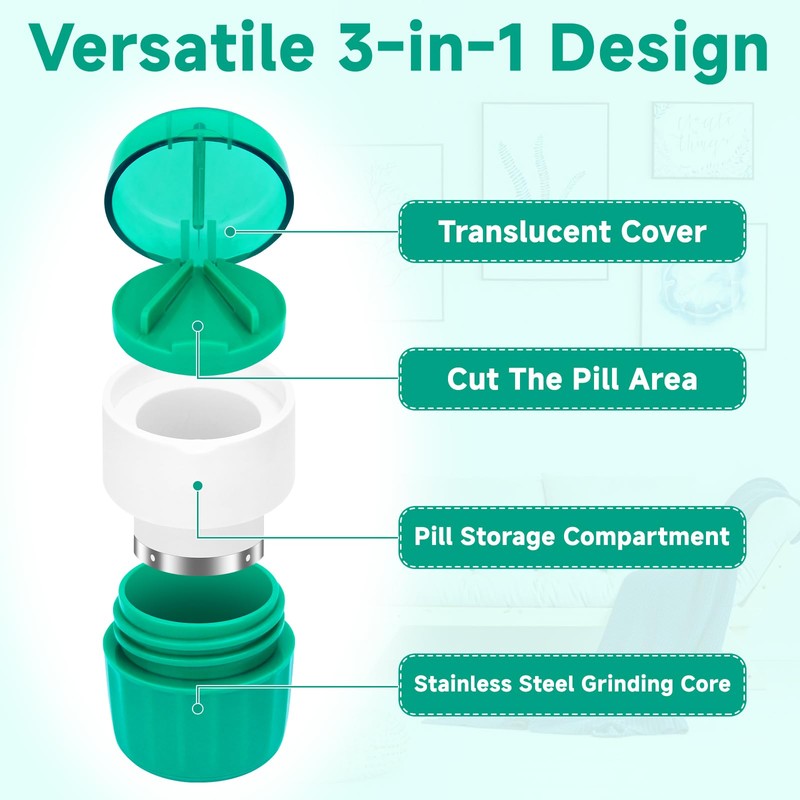 Hysagtek 3In1 Pill Crusher for Tablets - Tablet Grinder for