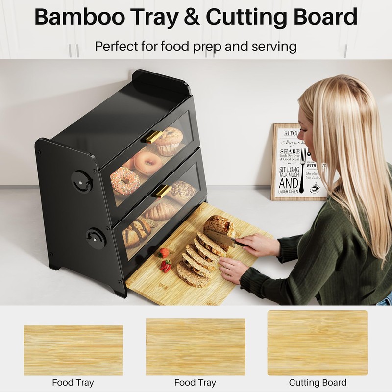 SNTD Bread Box - Kitchen Countertop Bread Storage Container with