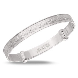 Children's 925 Sterling Silver Teddy Bear Bangle, teddy bear pattern bracelet, Baby Bangle