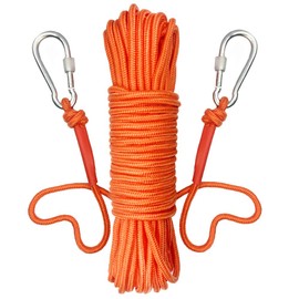 Fishing Salvage Rope with 2 Carabiners - 20 m All-purpose Rope - Outdoor Rope, Mooring Line, Garden Rope, Braided Lead, Search Rope for Magnetic Fishing, Outdoor, Campin (Diameter 8 mm, Orange)