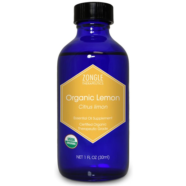 Zongle USDA Certified Organic Lemon Essential Oil, Italian, Safe to Ingest, Citrus Limon, 1 OZ
