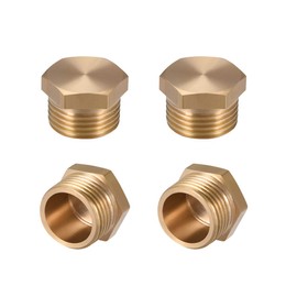 sourcing map Brass Pipe Fitting, Cored Hex Head Plug 3/8" G Male Thread Connector Coupling Adapter 4pcs