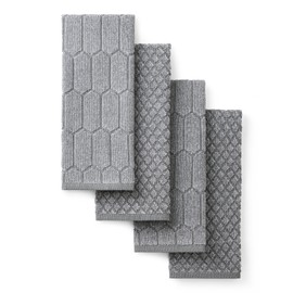 Martha Stewart Honeycomb Chambray Textured Kitchen Towel 4-Pack Set, 100% Cotton with Absorbent Terrycloth, Decorative Kitchen Towels, Grey, 16"x28"
