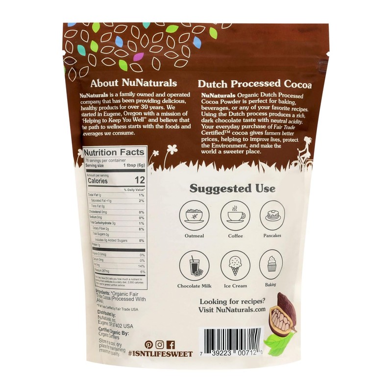 NuNaturals Cocoa Dutch Process Organic 10-12%, 1 lb 2 Pack
