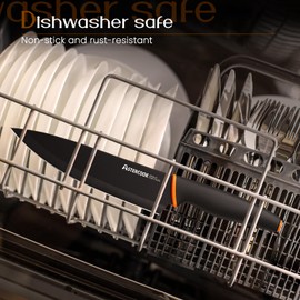 Astercook 15 Pcs Knife Set, Dishwasher Safe Kitchen Knife Set with Built-in Sharpener Stainless Steel Black Knife