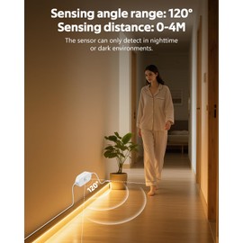 20FT Motion Sensor COB LED Light Strip Warm White 3000K AC 110V 288LEDs/M Waterproof IP68 Adjustable Time-Delay Flexible Motion Activated Led Strip Light Plug in for Stairs Courtyard Under Cabinet