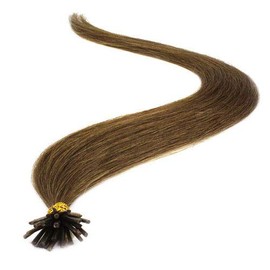 25 Strands Straight Keratin I Tip Stick Glue Human Hair Extensions Color #8 (Light Brown) 0.75g Per Strand