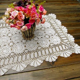 Lelefly Camino de mesa de algodón hecho a mano con encaje de ganchillo, rectangular, mantel, mantel, mantel, mantel, mantel, mantel, mantel, mantel, mantel, bufanda, decoración, 19 x 27 pulgadas, blanco