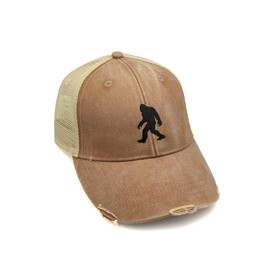 Black Lantern Trucker Hats - Brown Distressed Mesh Back Adjustable Trucker Cap - Unstructured Mesh Backed Hats for Men and Women - Nature-Themed Ball Caps with Curved Bill (Bigfoot)