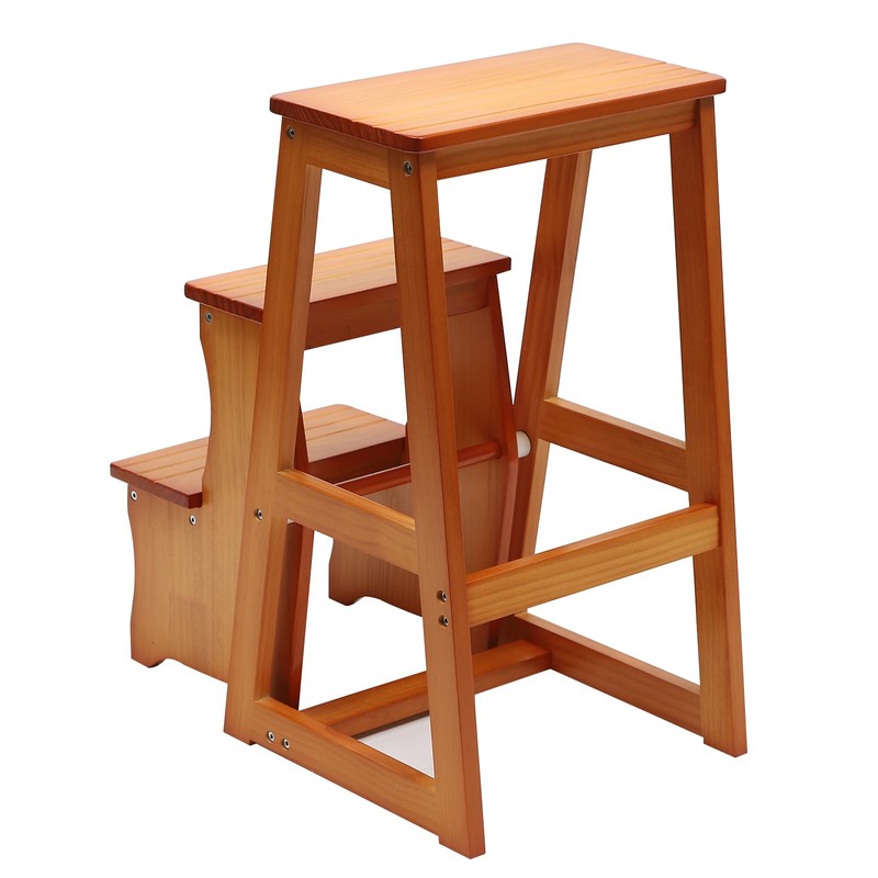 LIAPDG Folding Library Ladder Chair, Wood Folding Library Ladder Chair