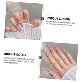 Baluue 144pcs Line Pattern Fake Nail Stickers Adorable Full Cover Artificial False Nails for Women for Festivals Parties and Daily Wear Unique White and Design Rhinestones