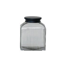 Creative Co-Op Large, Clear Square Glass Jar with Lid, Black