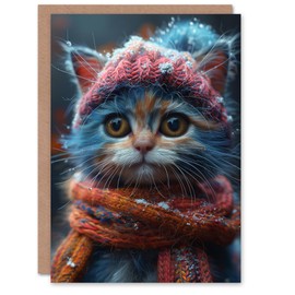 Artery8 Birthday Card Cute Kitten in Winter Hat Scarf Baby Cat Pet For Son Daughter Girl Boy Kids Happy Card