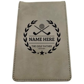 Golf Scorecard Holder (10 Fun Options) Add Golfers Name & Year! | Grey or Brown Leather | Perfect Golf Gift | Fathers Day, Birthday Present (THE GOLF FATHER, Grey)