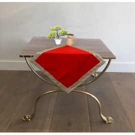 Indian Consigners Solid Bright Red Velvet Cloth With Golden Shinny Border, Multipurpose cloth for Pooja, Aasan, Gift, Occasion, Anniversery Glitter Party TableCloth