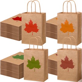 Geyoga 100 Pieces Kraft Fall Gift Bags Bulk Colorful Maple Leaves Treat Goodie Candy Bags for Fall Autumn Thanksgiving Party Favor Supplies Decoration