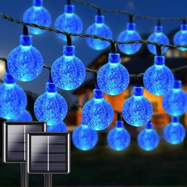 LORRYTE 2-Pack 72FT 120 LED Crystal Globe Solar String Lights Outdoor, Waterproof Solar Lights for Outside, 8 Lighting Modes Patio Decor for Garden Yard Porch Wedding Party(Blue)