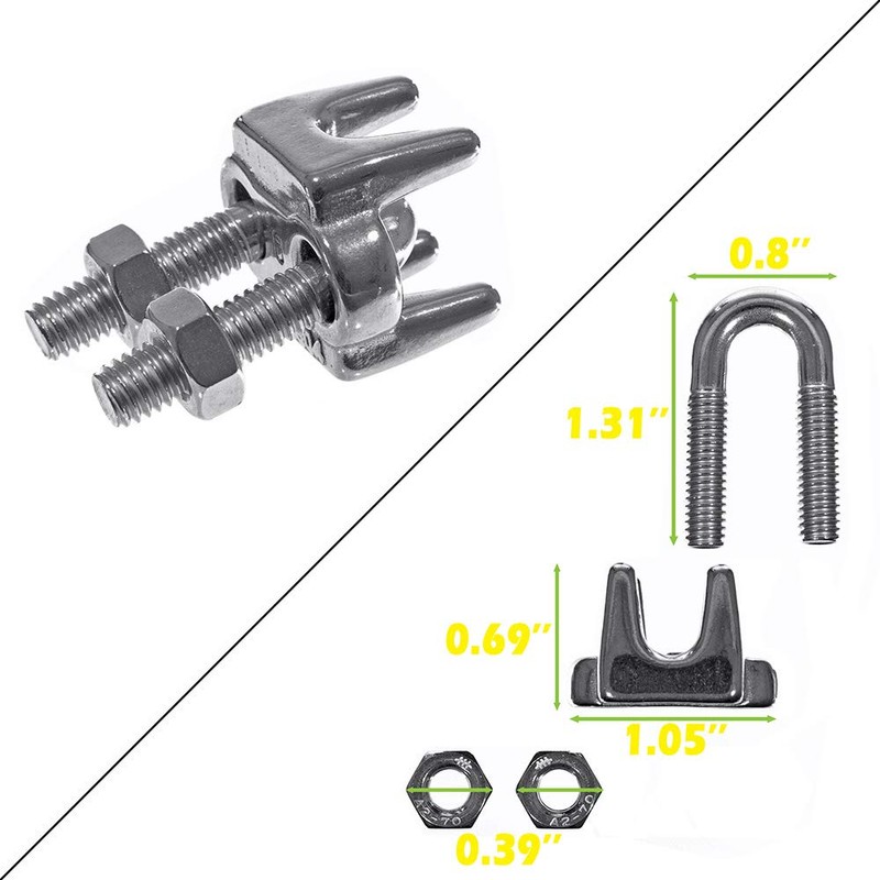 Rope & Cord Stainless Steel Rope Clamps – 1/4-Inch (2